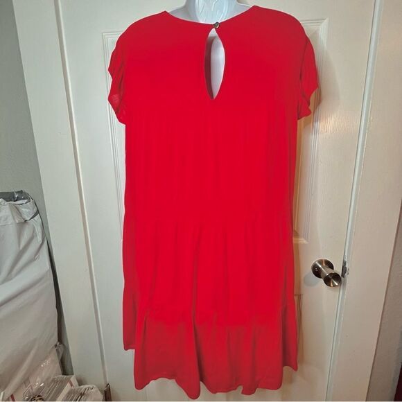 Evelyn Flutter Sleeve Casual Cherry Red Ruffle Tiered Mini Dress Has Pockets L - Picture 8 of 10